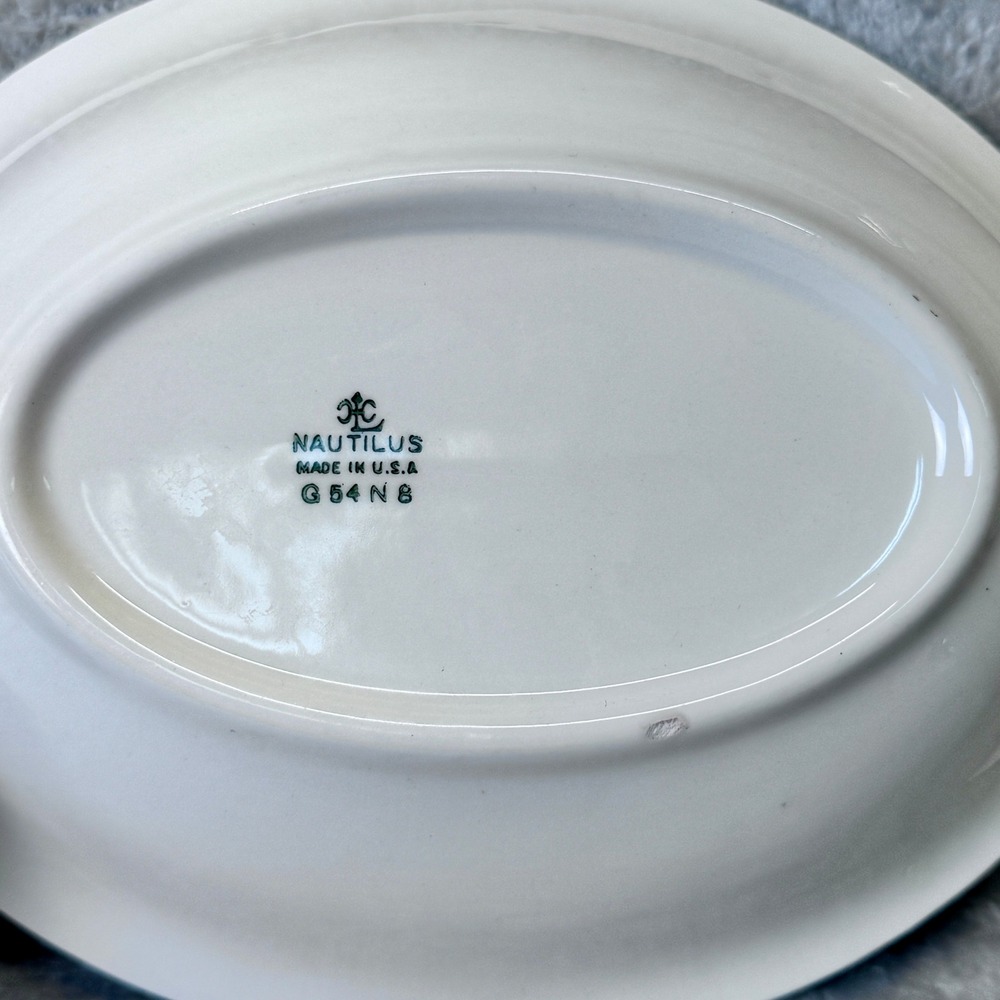 Vintage Nautilus Rose Oval Bowls Grannycore Set of 2 Green Rim Floral Made USA - Picture 5 of 12